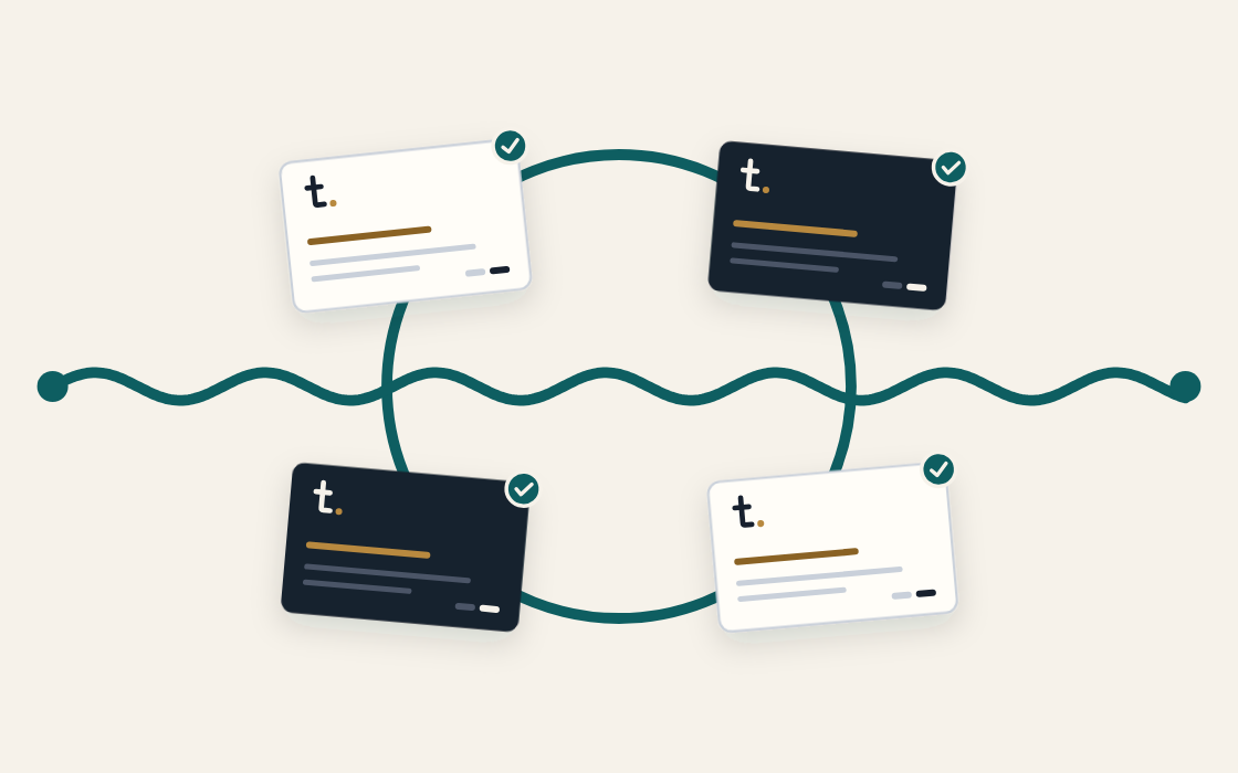 Four leaders' practice cards around a teal ring for the monthly team call